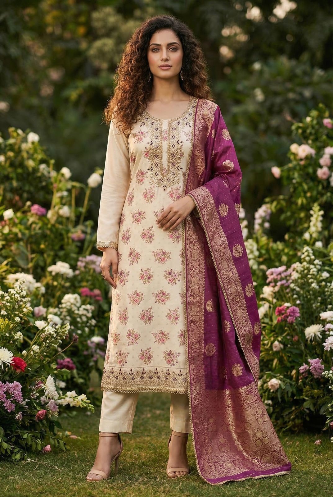 Super Hit Chanderi Cream